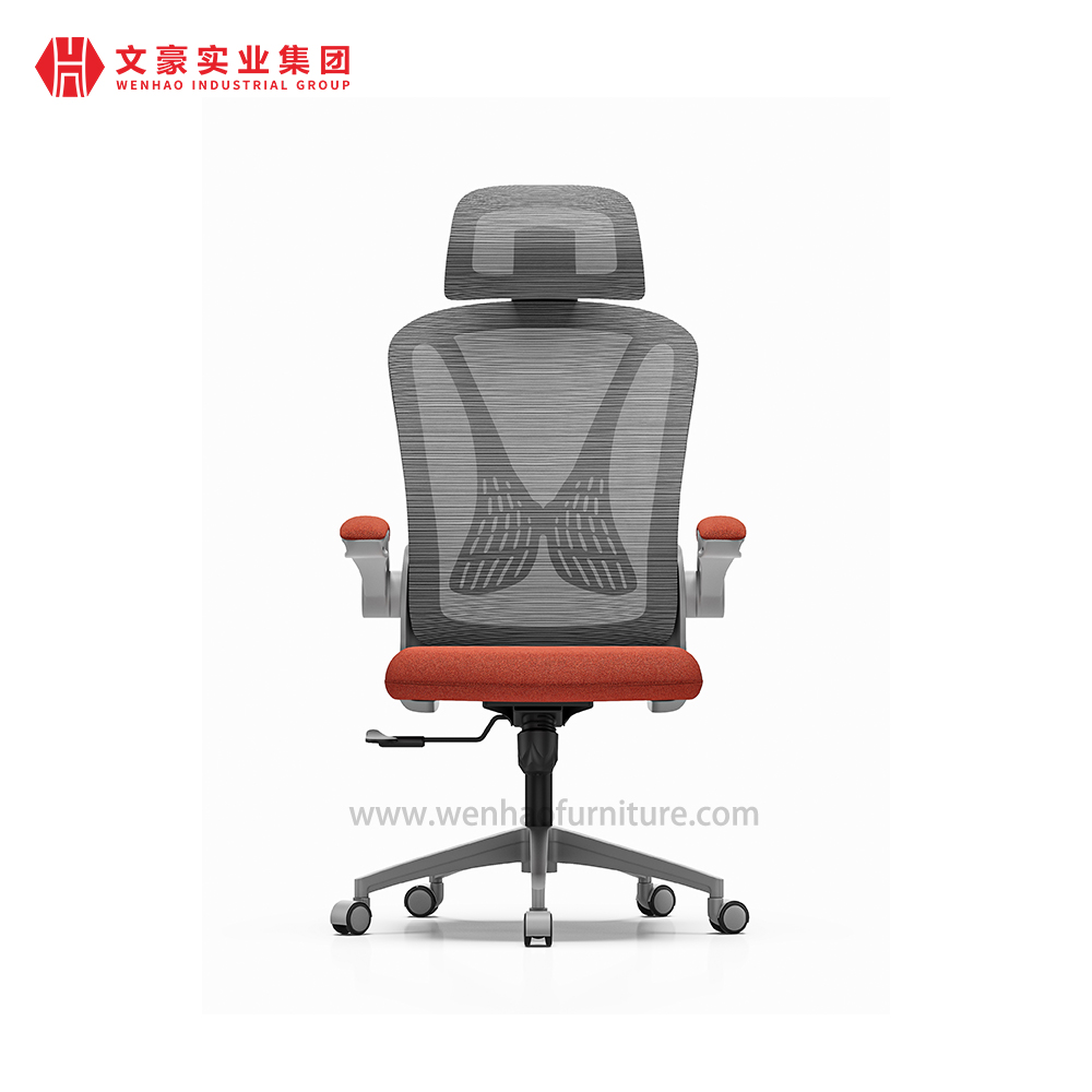 Chaises de bureau ergonomiques en maille avec appui-tête et accoudoirs réglables, chaise de bureau rembourrée orange, usine