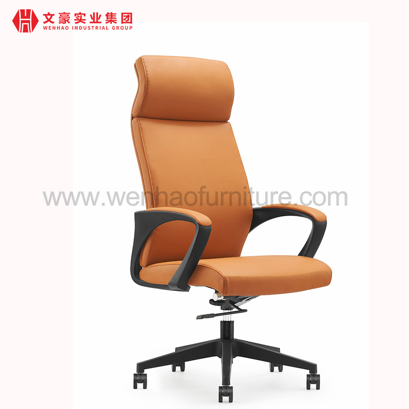 Chaises de bureau tournantes tapissées par orange de chaise de bureau de gestion en cuir à dossier haut élégant