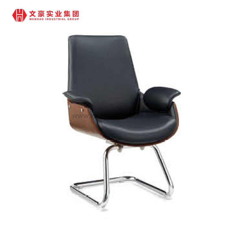 Chaise de conférence en cuir noir haut de gamme, chaises d'invité tapissées en gros avec cadre en acier