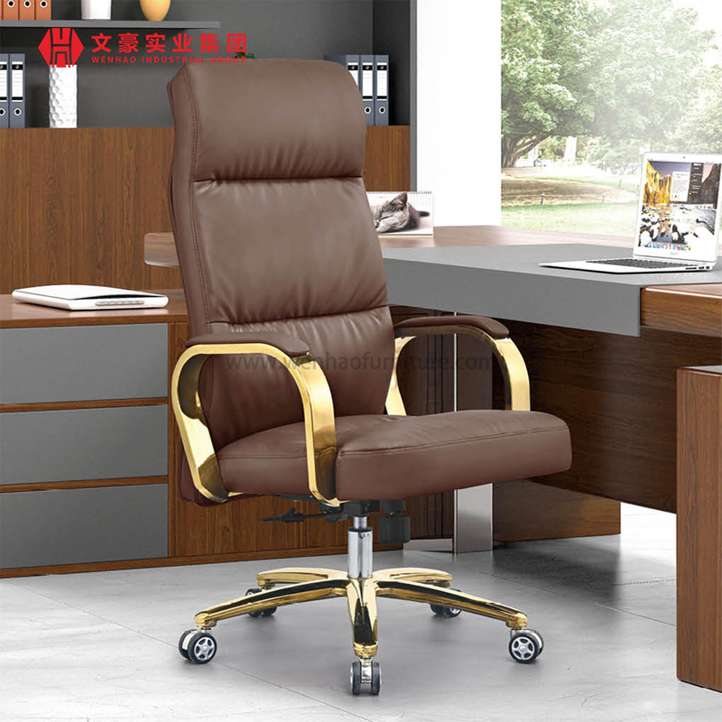 Chaise de bureau exécutive en cuir à dossier haut, chaises de bureau professionnelles pivotantes brunes