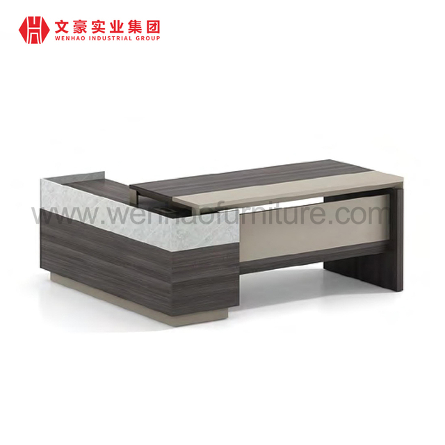 Forme de L de Tableau exécutif de couleur beige de stratifié de conception élégante moderne de meubles de bureau modulaires avec des tiroirs