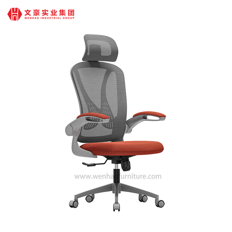 Chaises de bureau ergonomiques en maille avec appui-tête et accoudoirs réglables, chaise de bureau rembourrée orange, usine