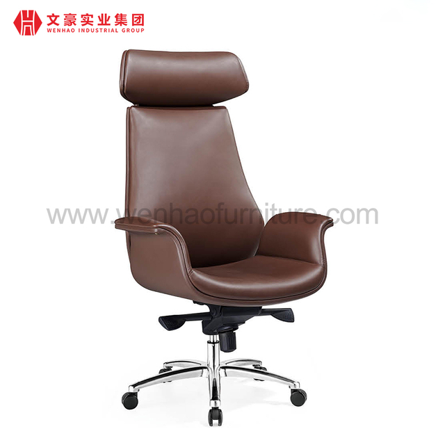 Chaise de bureau en cuir de patron avec le fauteuil exécutif moderne d'unité centrale d'appui-tête avec des roulettes