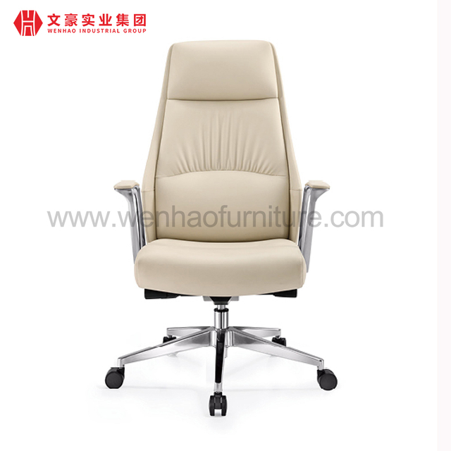 Chaise de bureau élégante à dossier haut avec appui-tête, chaise de bureau de PDG, chaises de bureau rembourrées en cuir blanc 