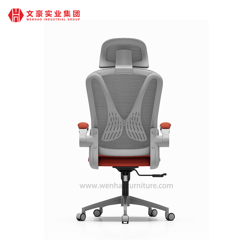 Chaises de bureau ergonomiques en maille avec appui-tête et accoudoirs réglables, chaise de bureau rembourrée orange, usine