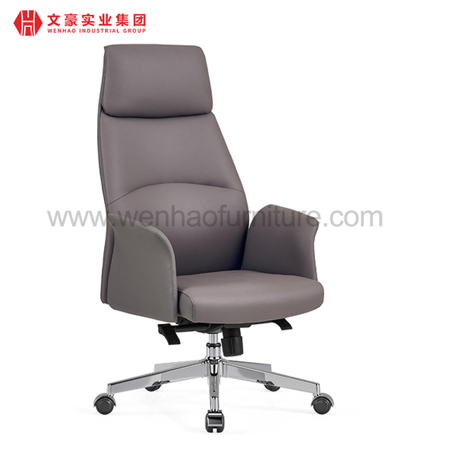 Chaise de bureau exécutive en cuir à dossier haut gris, chaises de bureau rembourrées professionnelles pivotantes