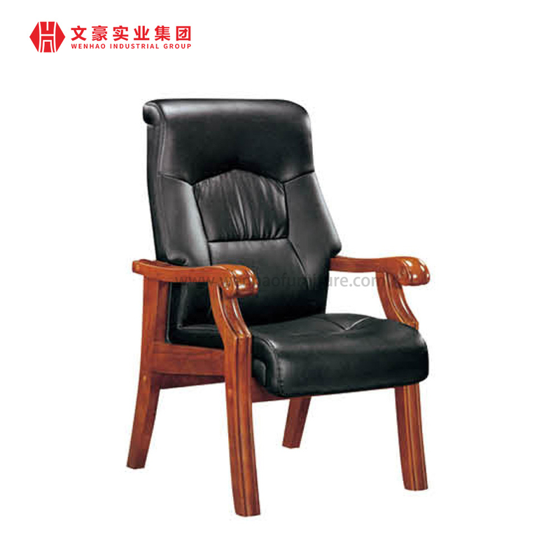 Chaise de conférence de style exécutif avec rembourrage en cuir écologique, chaises de conférence en bois massif