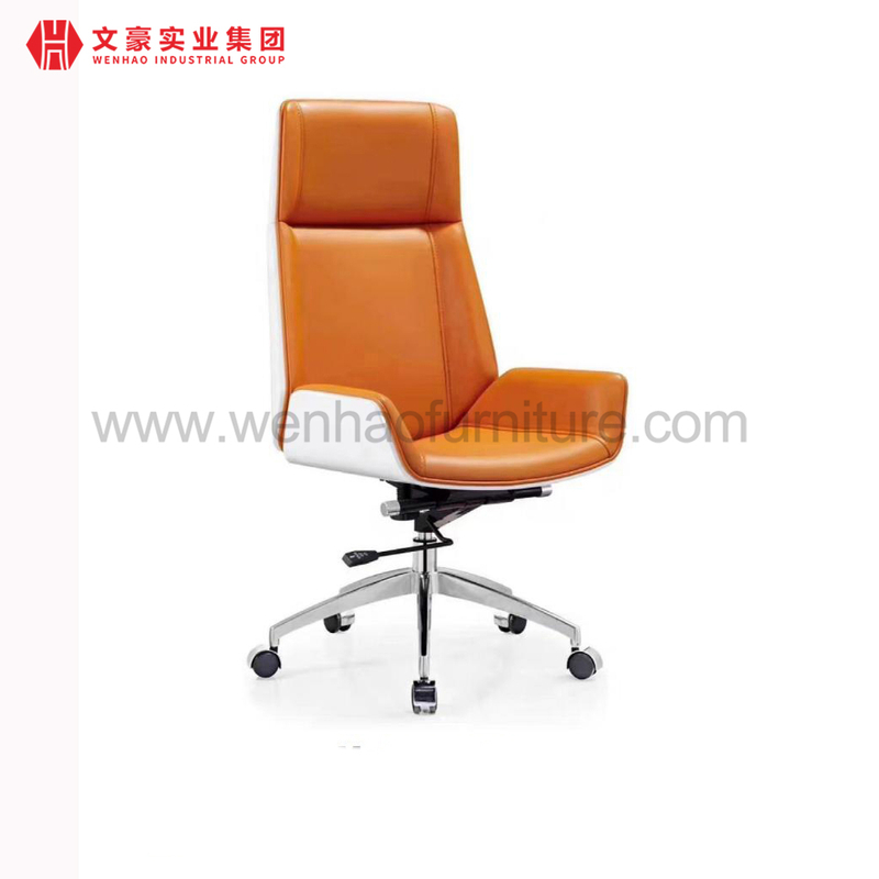 Chaise de bureau en cuir orange et blanc Fournisseur de chaises de bureau rembourrées pivotantes de luxe en Chine