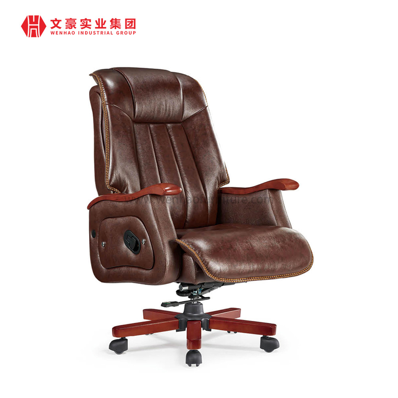 Chaise de bureau en cuir PU, bras standard commercial de luxe, dossier haut, pivotant, patron exécutif