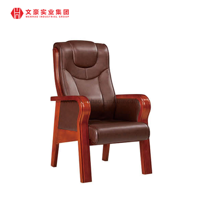 Chaise traditionnelle à extrémité élevé de visiteur de bureau en cuir véritable de dossier moyen de patron de PDG avec le cadre en bois