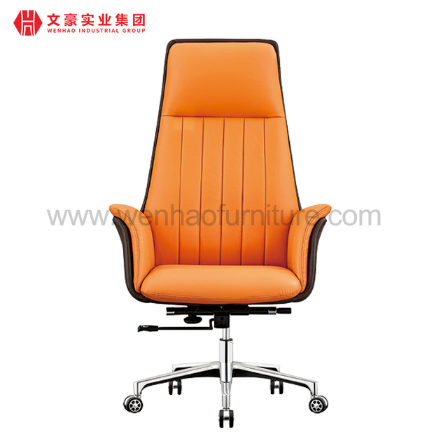 Chaise de bureau exécutive en cuir à dossier haut, fournisseur de chaises pivotantes orange en Chine, chaise de bureau ergonomique
