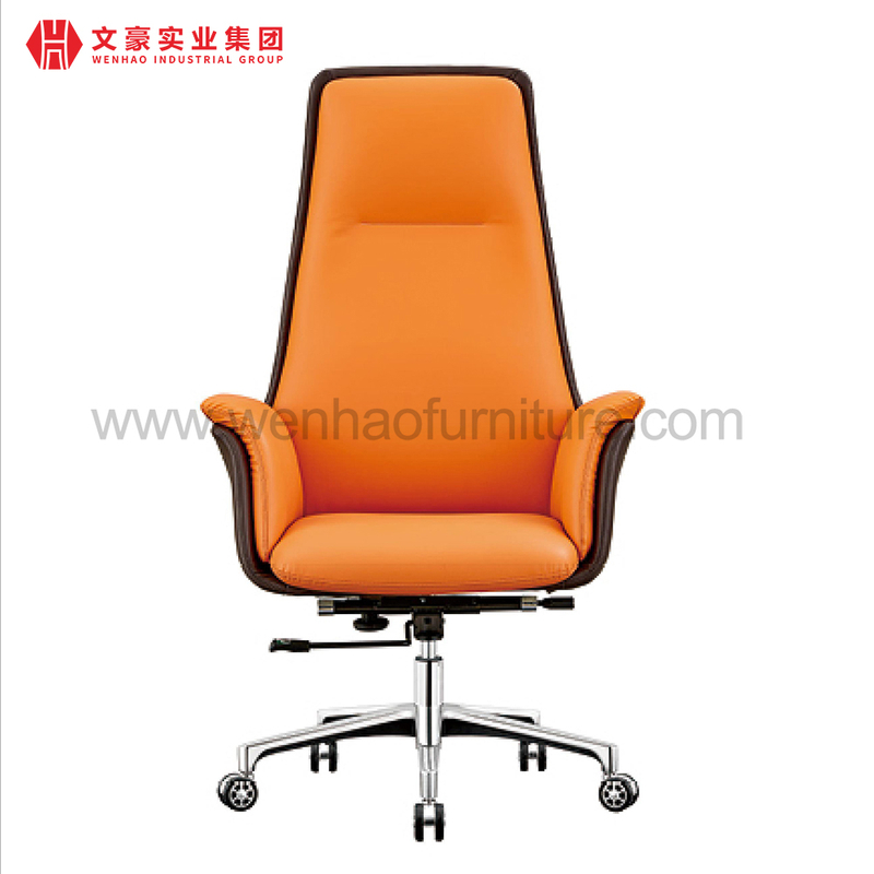 Chaise de bureau exécutif en cuir à dossier haut orange avec roues tournant des chaises de bureau tapissées