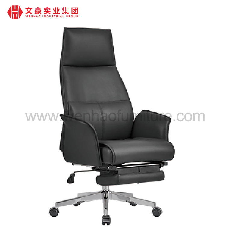 Chaise de bureau exécutive en cuir noir avec repose-pieds, chaises de bureau professionnelles pivotantes à dossier haut