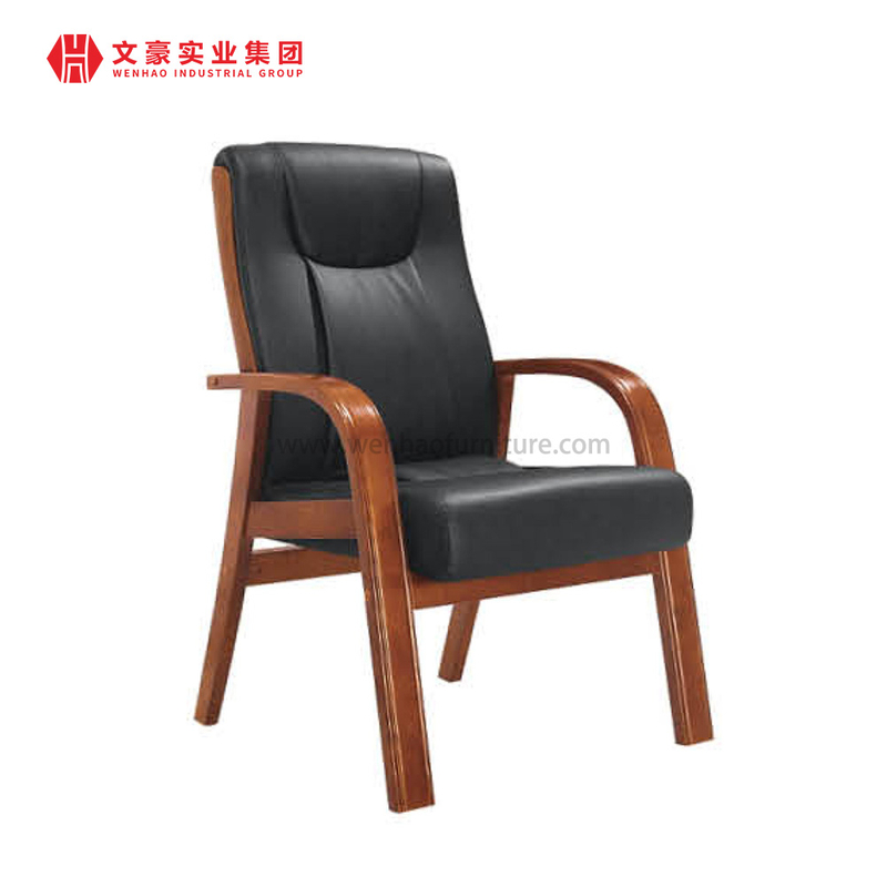 Chaise de réunion de salle à manger à dossier haut confortable en cuir moderne à quatre pieds en bois