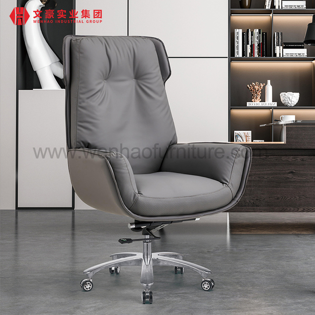 Chaise de bureau exécutive en cuir confortable, chaises de bureau rembourrées professionnelles tournantes grises