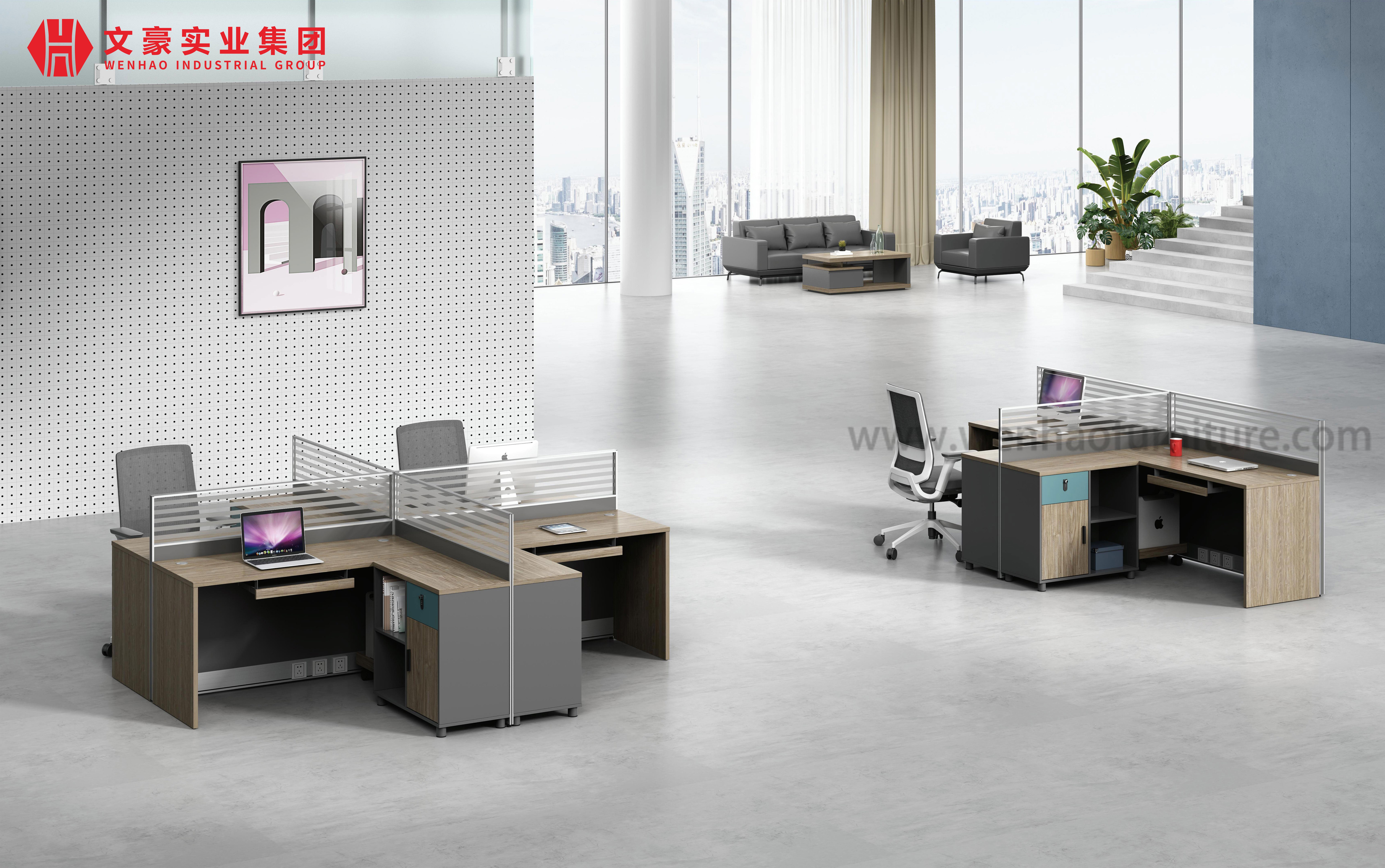 Cabine de bureau moderne à haut mur, conception modulaire directe en usine, poste de travail de bureau à 4 places pour 4 personnes