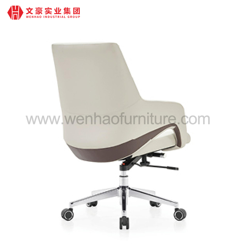 Chaises de bureau professionnelles pivotantes en cuir élégant, chaise de bureau en PU crème