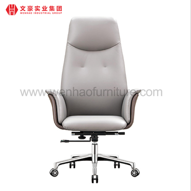 Chaise de bureau exécutive en cuir à dossier haut blanc et gris, chaises de bureau luxueuses rembourrées pivotantes
