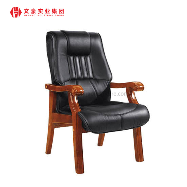 Chaise de réunion avec cadre en bois massif, chaise de conférence avec rembourrage en cuir véritable, à vendre
