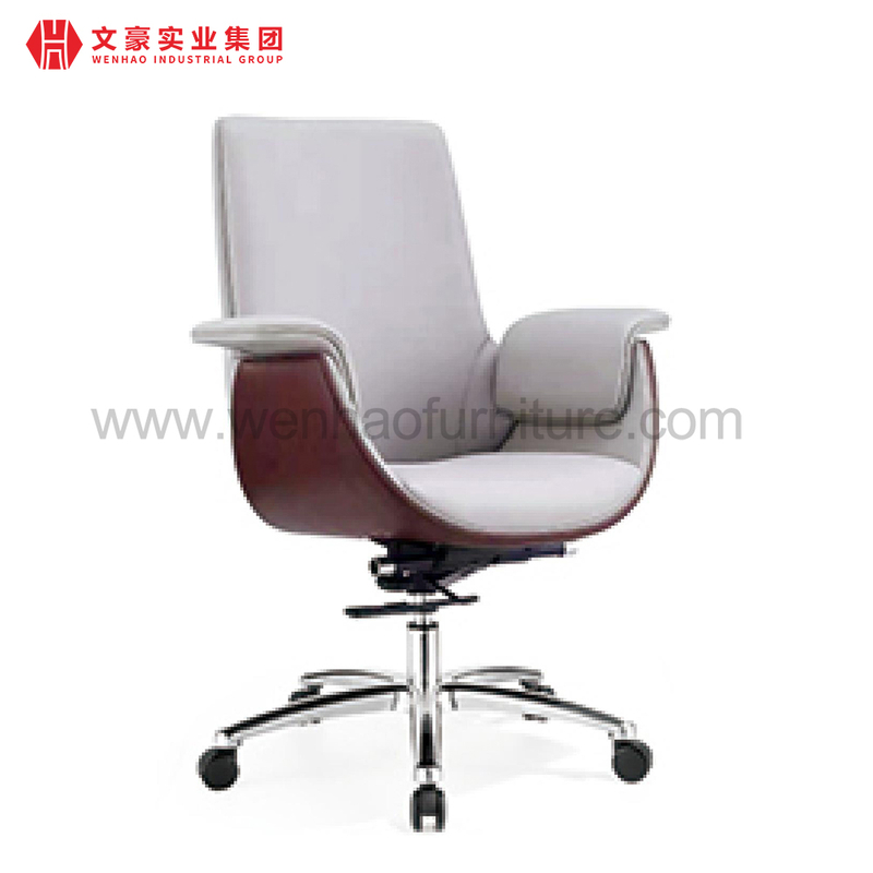 Chaise de bureau pivotante moderne en cuir, gris, élégante, rembourrée, mobilier de bureau professionnel