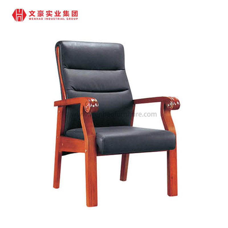 Chaise de conférence en bois massif de bonne qualité, chaise de bureau de patron avec cuir véritable
