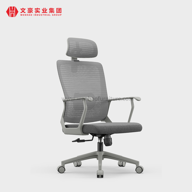 Chaise de bureau ergonomique en maille grise, chaises de bureau rembourrées pivotantes avec appui-tête